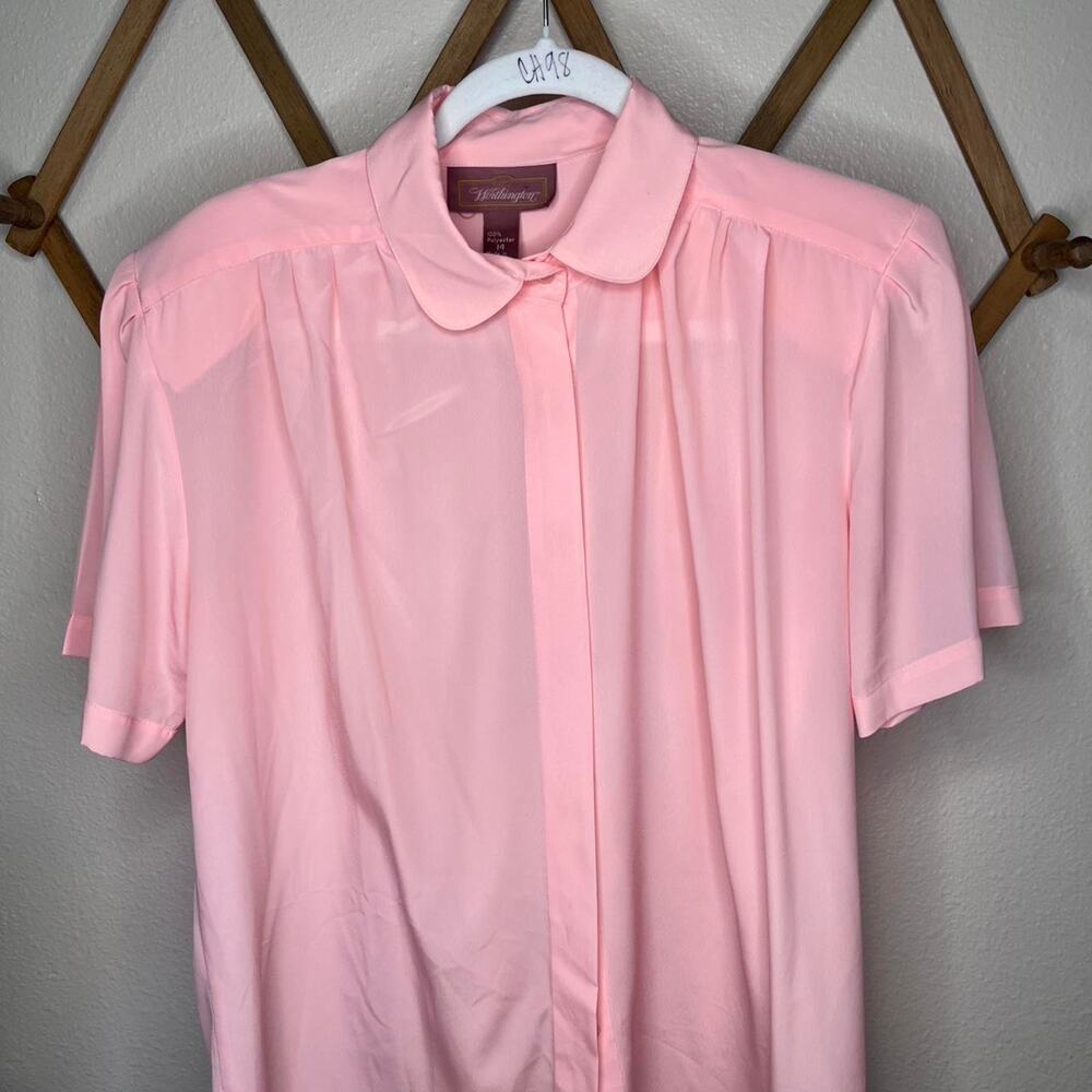 Vintage Worthington Pink Peter Pan Collar Short Sleeve Blouse 14
